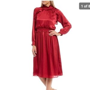 Adelyn Rae Satin Chiffon Smocked  Midi Dress Size S